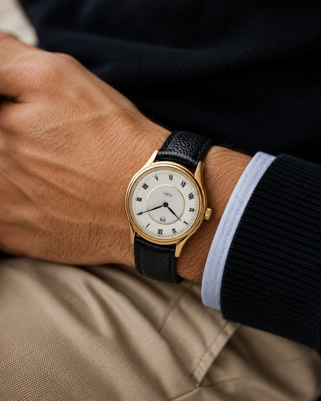 Lugano Eclipse Solar 36 MM Yellow Gold + Free Leather Band