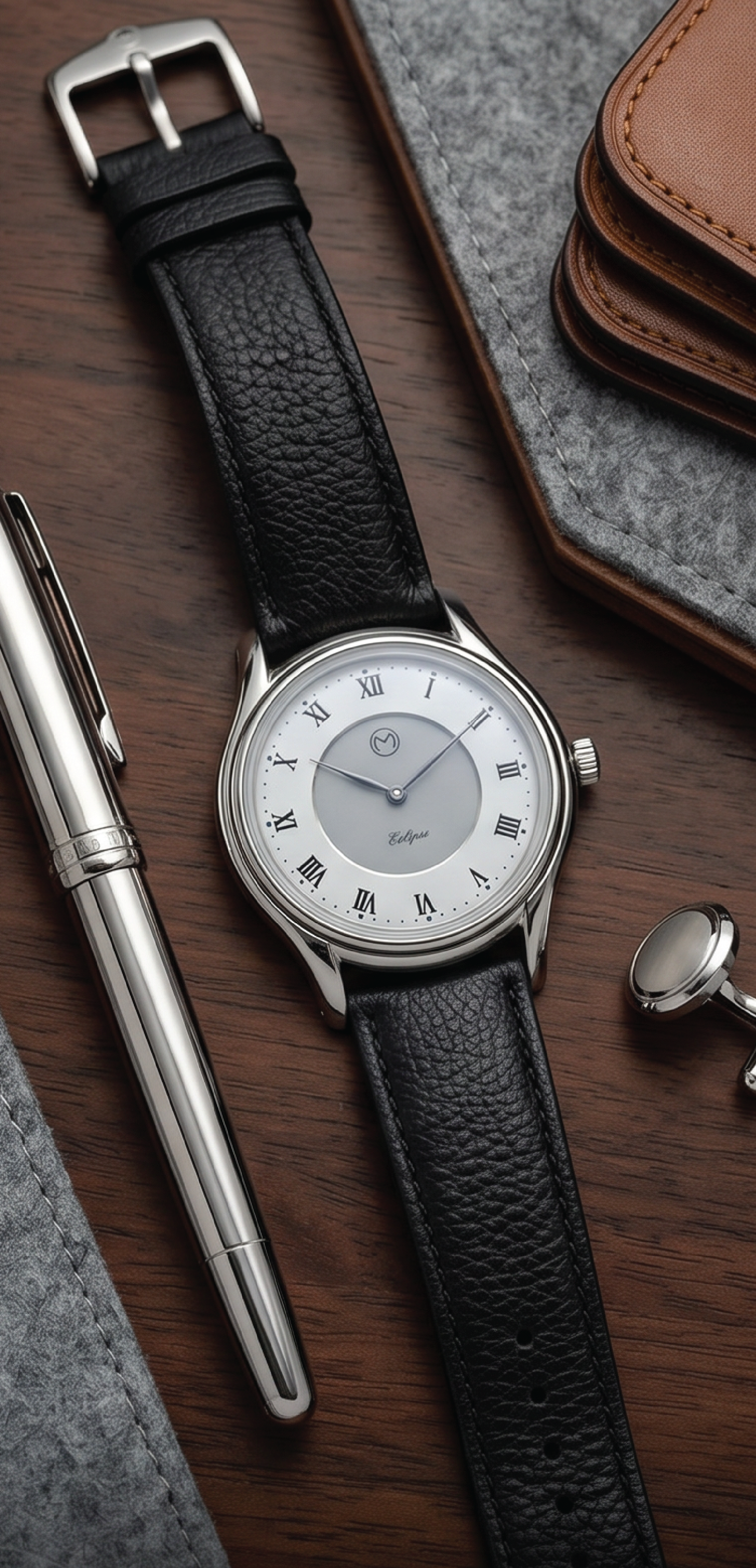 Lugano Eclipse Solar 36 MM Steel + Free Leather Band