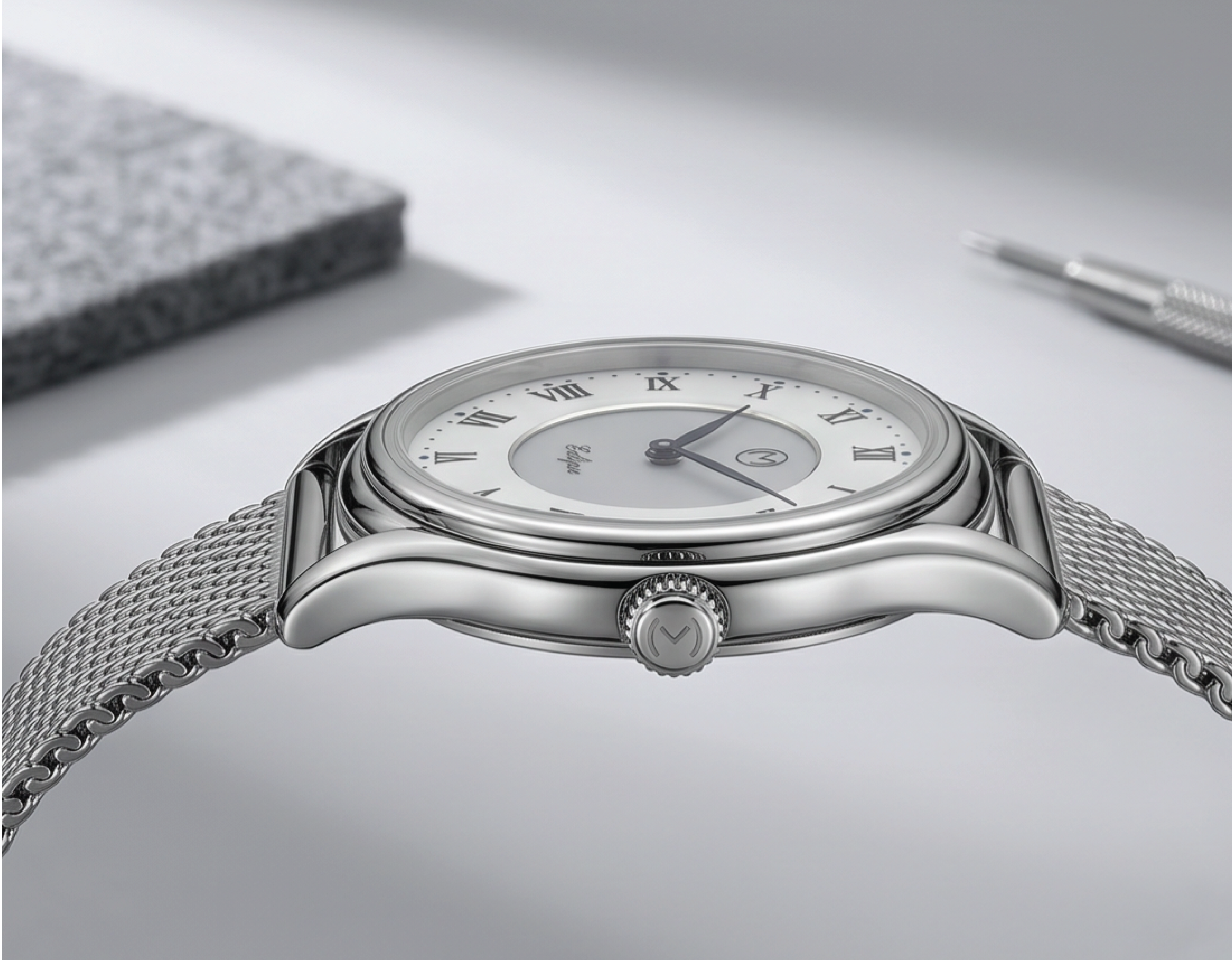 Lugano Eclipse Solar 36 MM Steel + Free Leather Band
