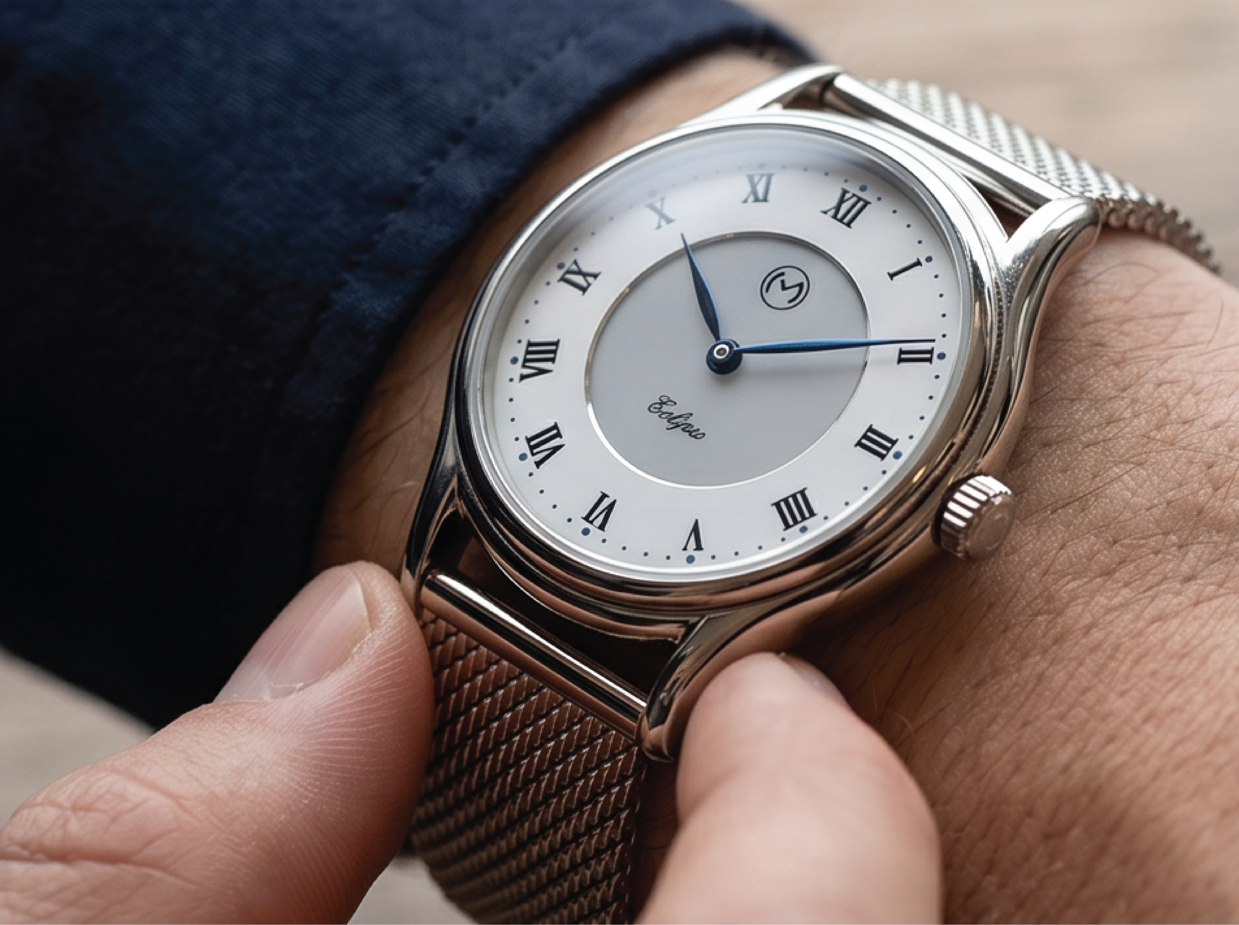 Lugano Eclipse Solar 36 MM Steel + Free Leather Band
