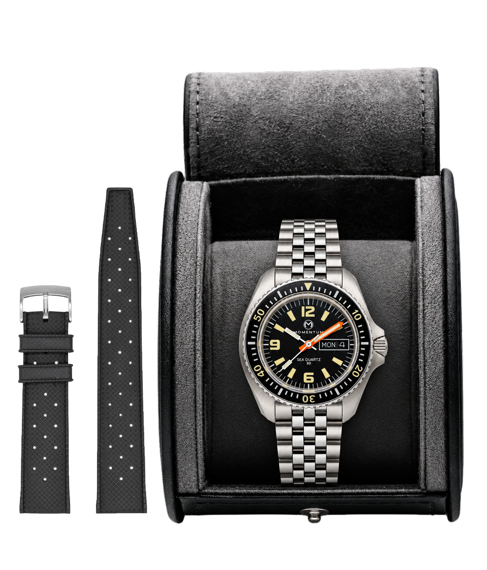Sea Quartz 30 Heritage - Black Dial [38mm] Bundle